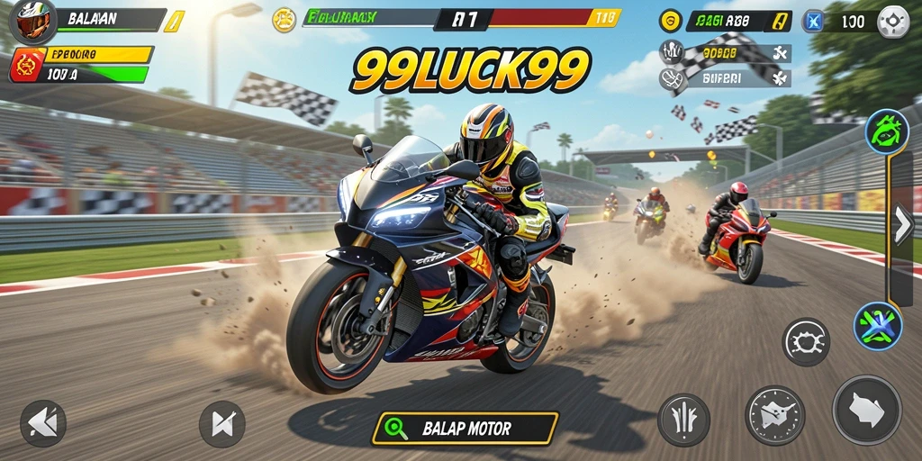 Antarmuka utama game Balap Motor yang menarik dan dinamis.