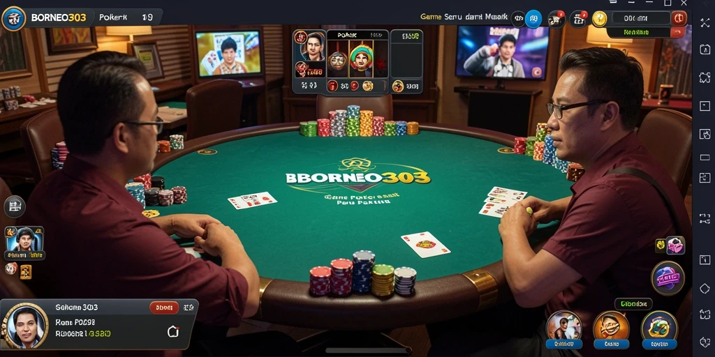 Tampilan antarmuka utama BORNEO303 saat bermain Poker dengan fitur lengkap.