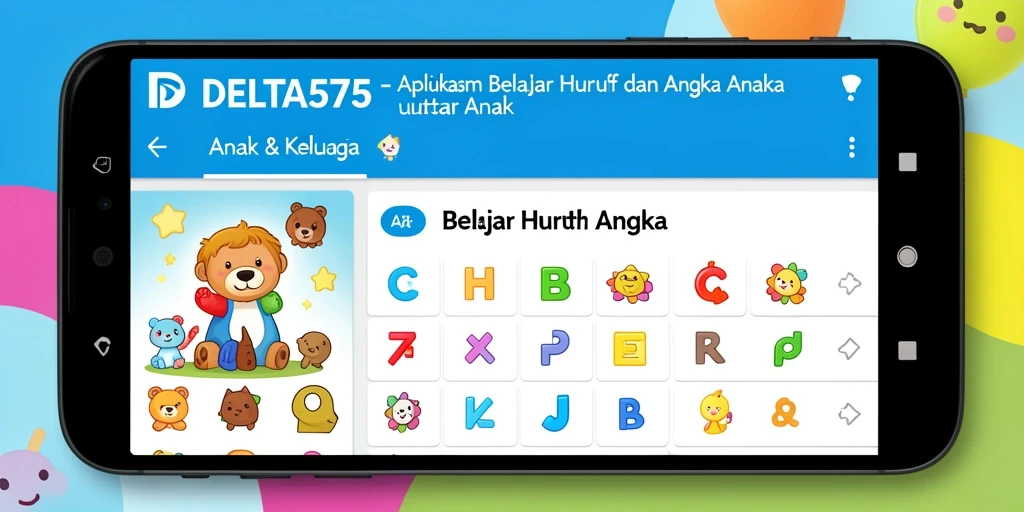 Antarmuka interaktif DELTA575 untuk belajar huruf dan angka.
