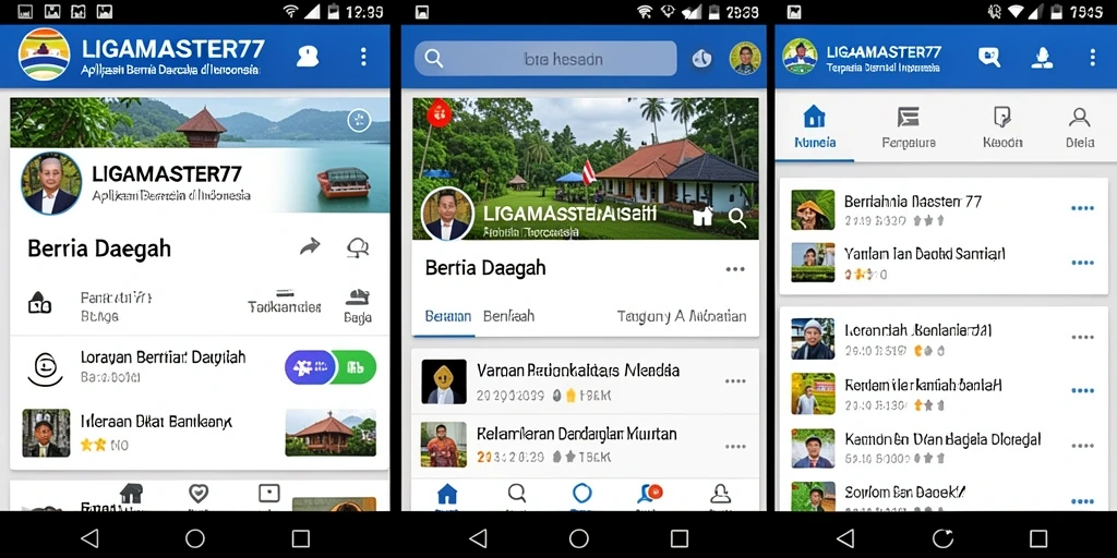 Tampilan antarmuka LIGAMASTER77 dengan berita daerah terkini.
