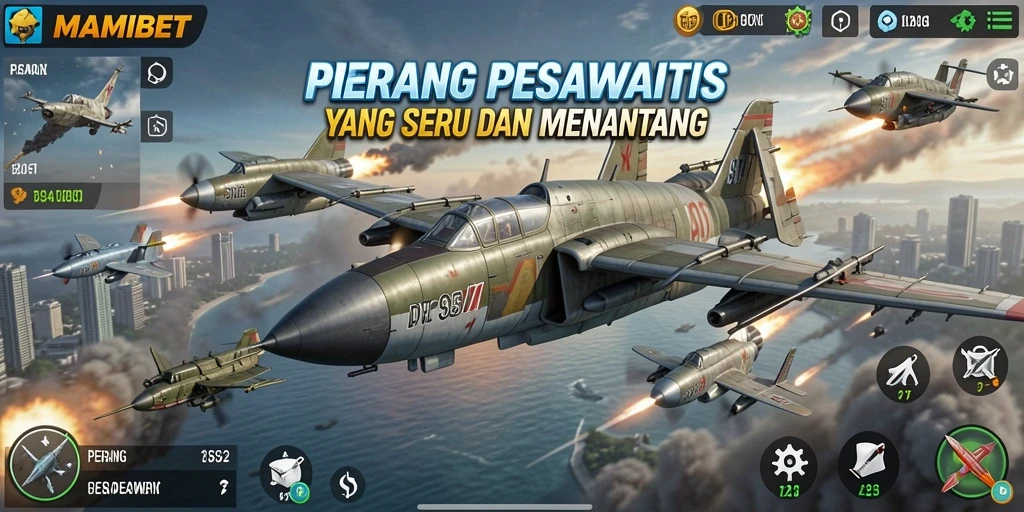 Tampilan antarmuka MAMIBET saat bermain dalam pertempuran pesawat tempur.