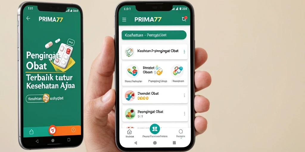 Tampilan antarmuka aplikasi PRIMA77 untuk pengingat obat yang mudah digunakan.